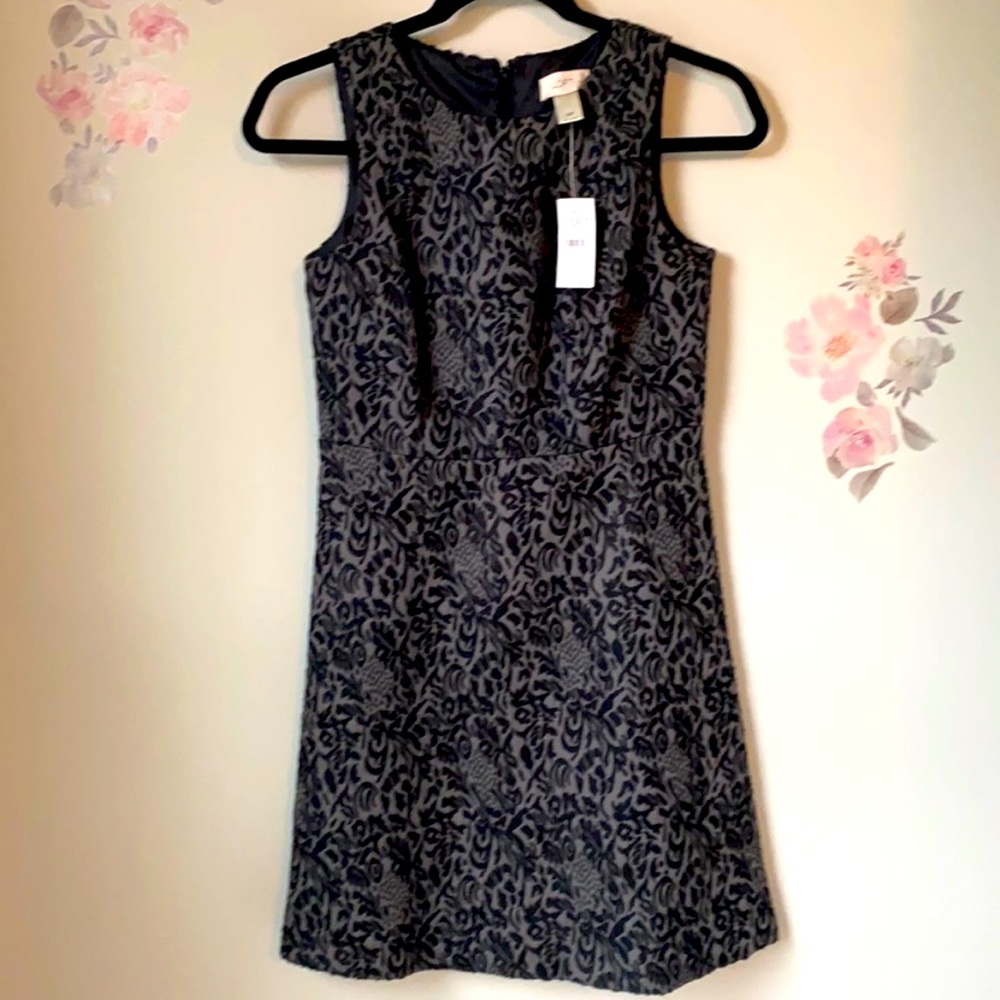 NWT LOFT Petites Black/Grey Floral Design Dress - 00P